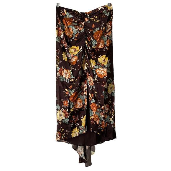 Veronica Beard Pixie Floral Ruched Silk Midi Skirt US 6 Brown Roses Cocktail - Picture 4 of 14